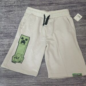 Kids Minecraft Creeper Graphic Shorts Tan Elastic‎ Waist Drawstring Medium